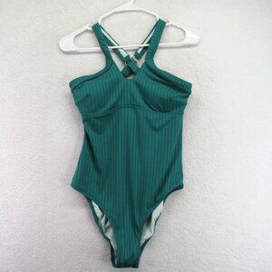 Cupshe Swimsuit Womens Size Medium Green Ribbed One Piece‎ Adjustable Straps New